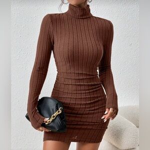 Elegant Rust Long Sleeve Dress
